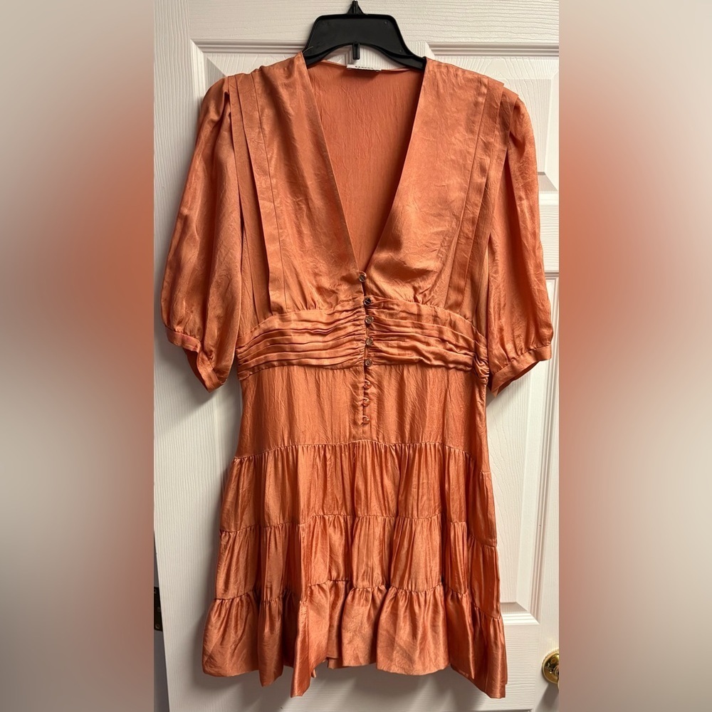 NWT Sandro Mylene Frilly Mini Dress In Salmon Size 42 - Picture 3 of 6